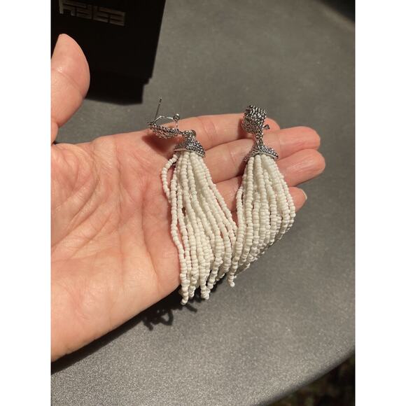 BCBG MaxAzria dangle white Seed beaded Tassel earrings with silver/cz . NWOT - Picture 12 of 15